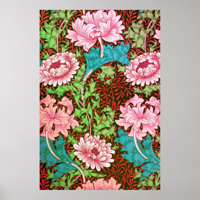Poster William Morris Chrysanthemum Fond d'écran floral (Devant)