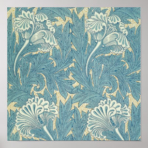 Poster William Morris Classique Tulipe Bleu Floral