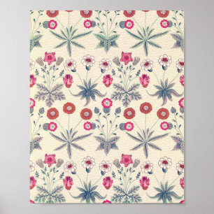 Poster William Morris Daisy Motif Floral Rouge Orange