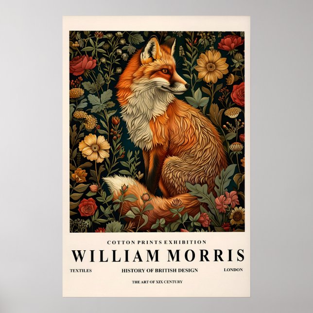 Poster William Morris fox decor, Botanical print, Dark (Devant)
