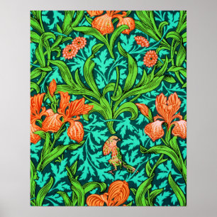 Poster William Morris Irises, orange et turquoise