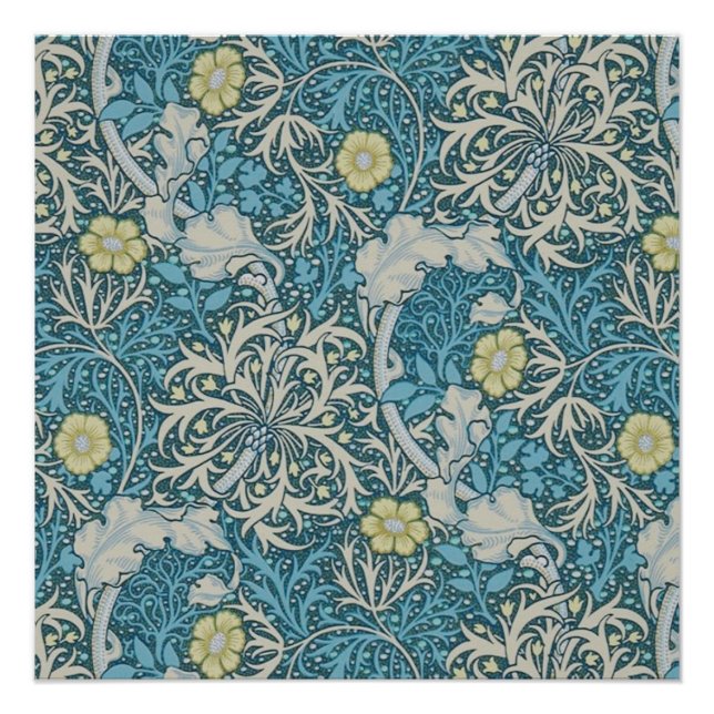 Poster William Morris, motif Art nouveau, algues, bleu, f (Devant)