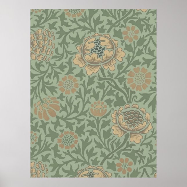 Poster William Morris motif floral Grafton vert sauge  (Devant)