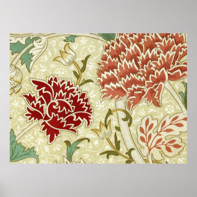 Poster William Morris Papier peint fin rouge floral (Devant)