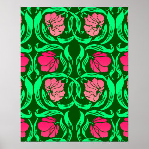 Poster William Morris Pimpernel, Coral Pink et Green