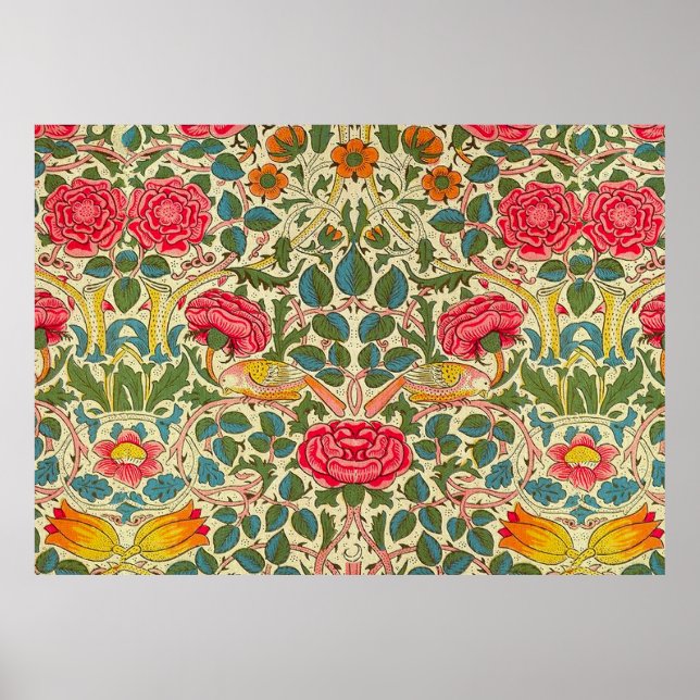 Poster William Morris Rose Floral Chintz rose (Devant)
