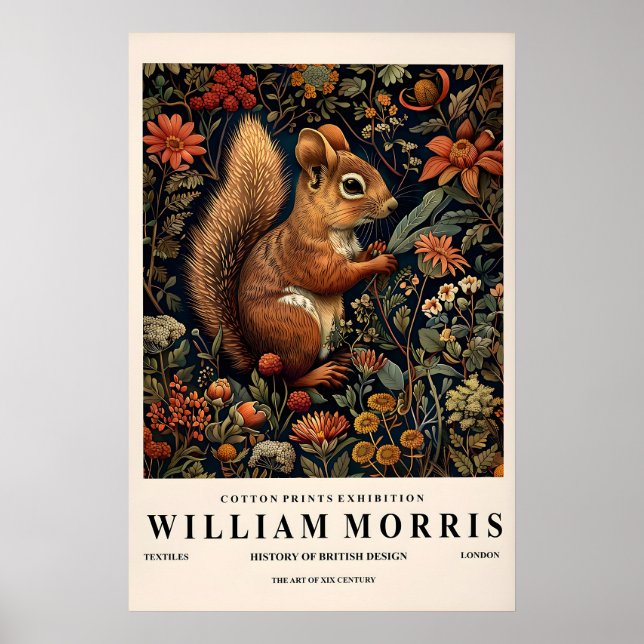 Poster William Morris Squirrel Print Botanical (Devant)