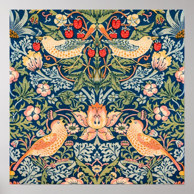 Poster William Morris Strawberry Thief Design (Devant)
