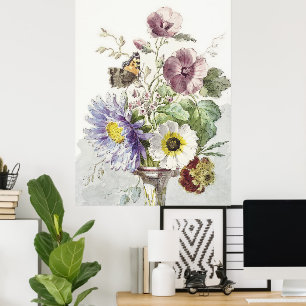 Poster William vanLee Bouquet de fleurs avec un papillon