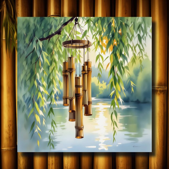 Poster Willow plumant, Windchimes et lac (Créateur téléchargé)