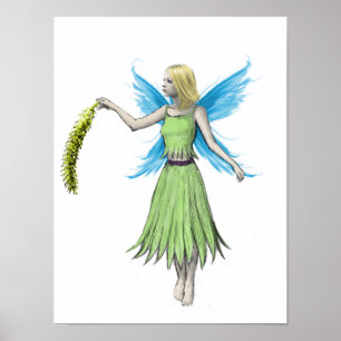 Poster Willow Tree Fairy tenant un Catkin