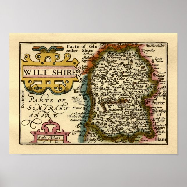 Poster Wiltshire Comté Angleterre Ancien Atlas Carte (Devant)