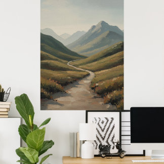 Poster Winding River Valley a Peaceful Mountain Landscape