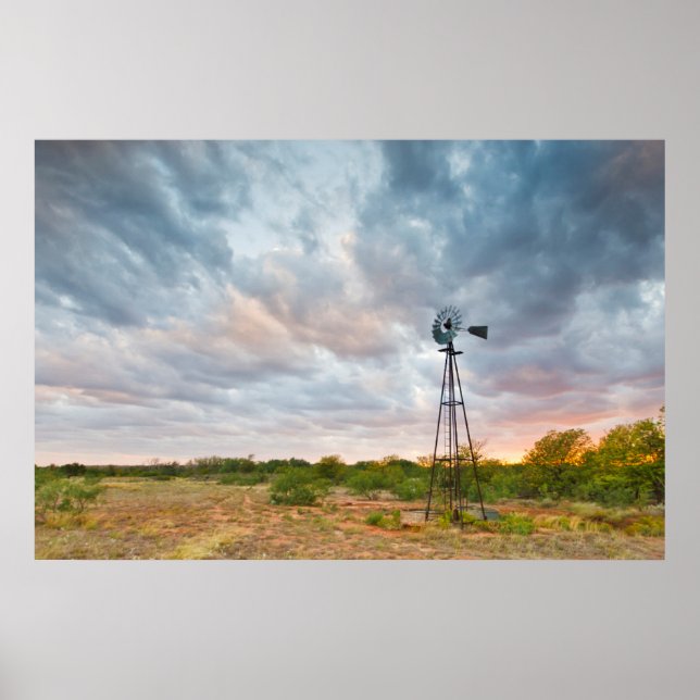 Poster Windmill and Clouds At Sunset (Devant)