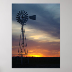 Poster Windmill et West Kansas Sunset