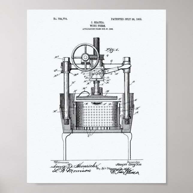 Poster Wine Press 1903 Patent Art Livre blanc (Devant)