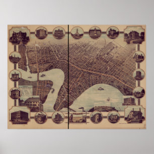 Poster Winnipeg Manitoba 1884 Carte panoramique antique