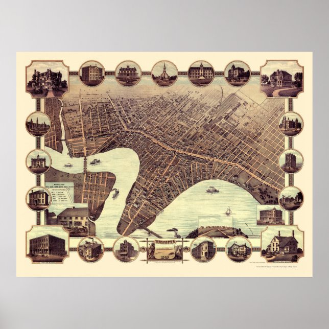 Poster Winnipeg, MB, Canada Carte panoramique - 1884 (Devant)
