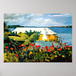 Poster Winslow Homer art : Jardin aux fleurs et bungalow