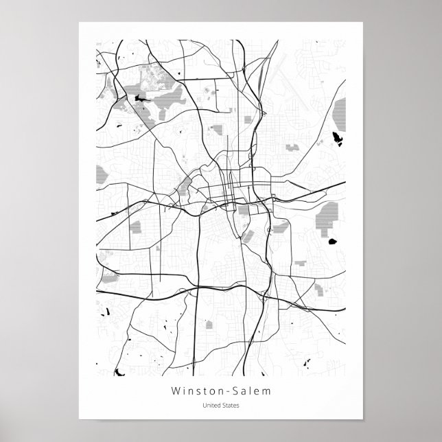 Poster Winston-Salem Moderne Minimal Simple Carte Abstrai (Devant)