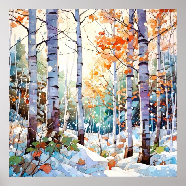 Poster Winter Bird Tree Forest Wall Art Imprimer (Devant)