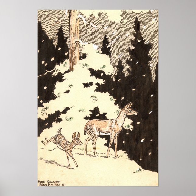 Poster Winter Deer 13 X 19 tirage (Devant)