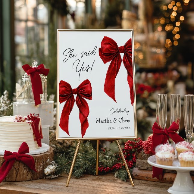 Poster Winter Engagement She Said Yes Coquette Red Bow (Winter Engagement She Said Yes Coquette Red Bow Poster)