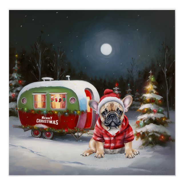 Poster Winter French Bulldog Caravan Christmas Adventure (Devant)