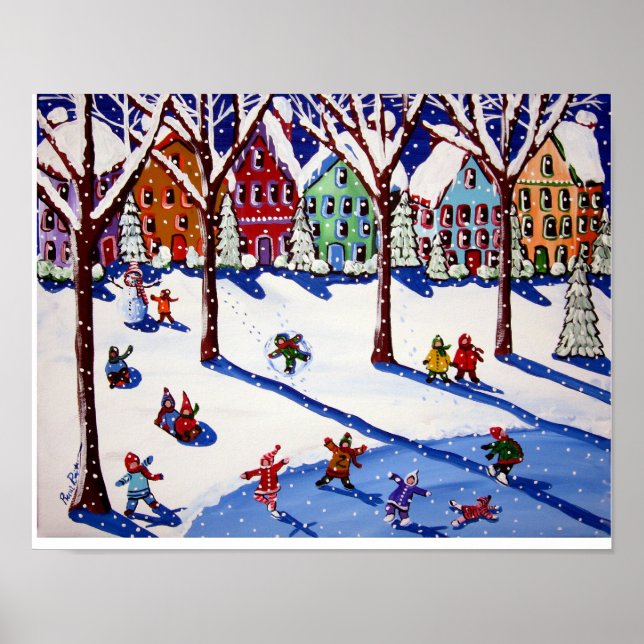 Poster Winter Fun Patinage de glace traîneau Ride Folk Ar (Devant)
