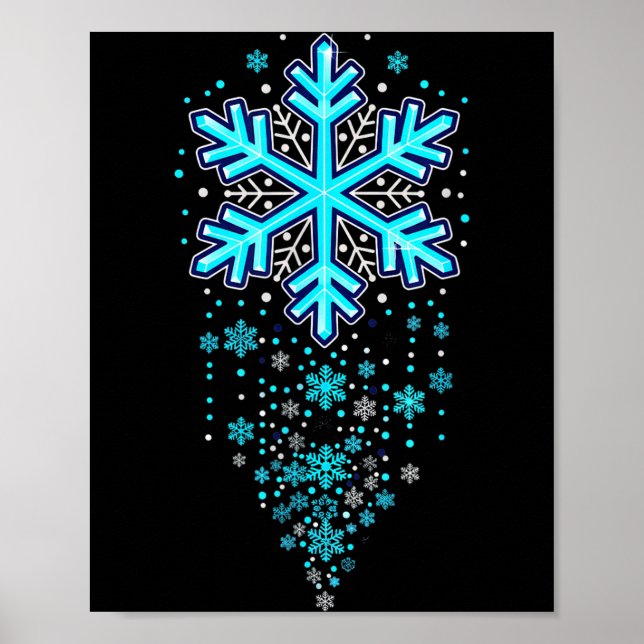 Poster Winter Holiday Apparel - Blue Snowflake Cascade, I (Devant)