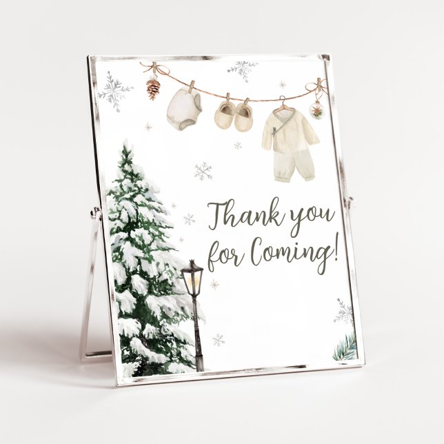 Poster Winter Little Baby Clothes Thank you for Coming (Merry Little Winter Baby Clothes Baby Shower Thank you for Coming Sign)