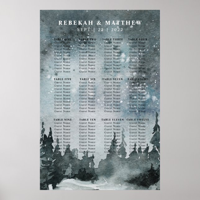 Poster Winter Night Forest Wonderland Seing Chart (Devant)
