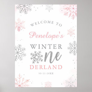 Poster Winter Onederland Pink Silver 1er anniversaire Bie