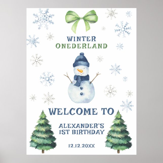 Poster Winter Onederland Snowman 1er anniversaire (Devant)