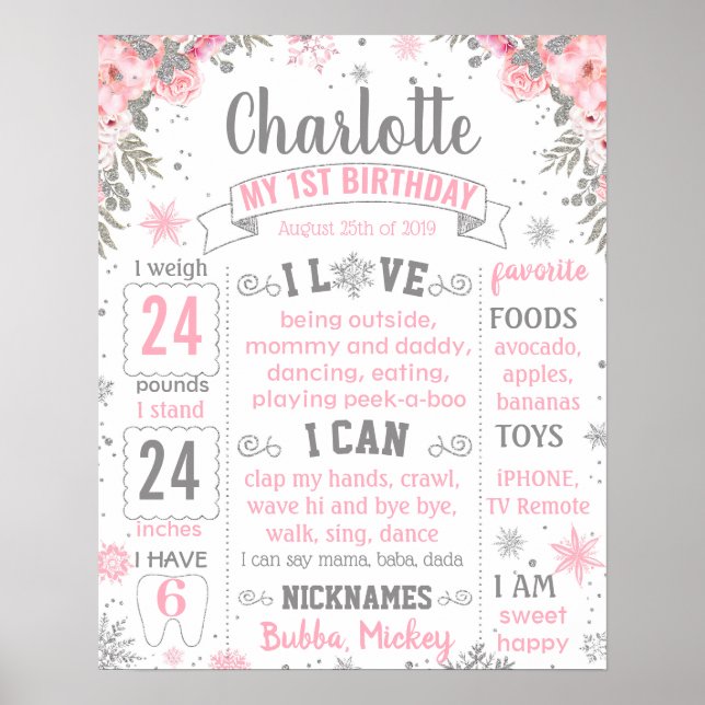 Poster Winter Onederland Wonderland Birthday board (Devant)