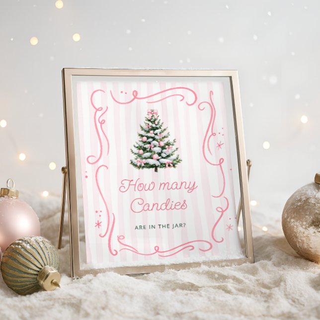Poster Winter Pink Bow Baby Shower Guess How Many Candies (Créateur téléchargé)