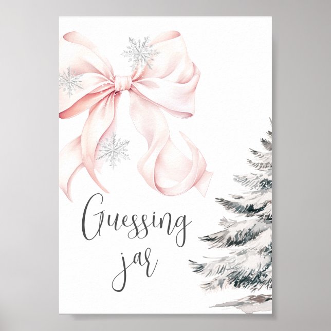 Poster Winter Pink Bow Guess How many Table Sign (Devant)