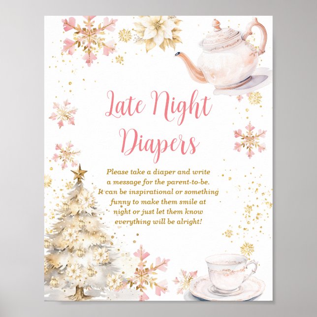 Poster Winter Tea Party Baby Shower Late Night Diapers (Devant)