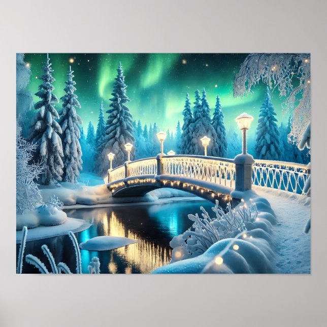 Poster Winter Wonderland Aurora : Pont neigeux Art (Devant)