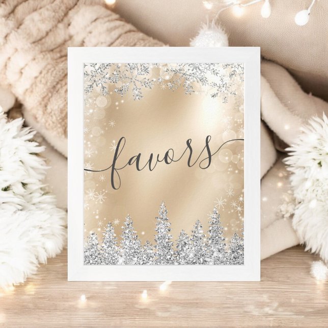 Poster Winter Wonderland Gold Fête des mariées d'argent f (Winter Wonderland Gold Silver Bridal Shower Favors Poster)