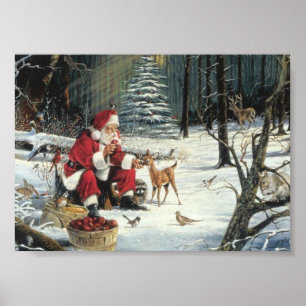 Poster Winter Wonderland Noël Père Noël Et Cerfs