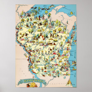 Poster Wisconsin Funny Carte Vintage