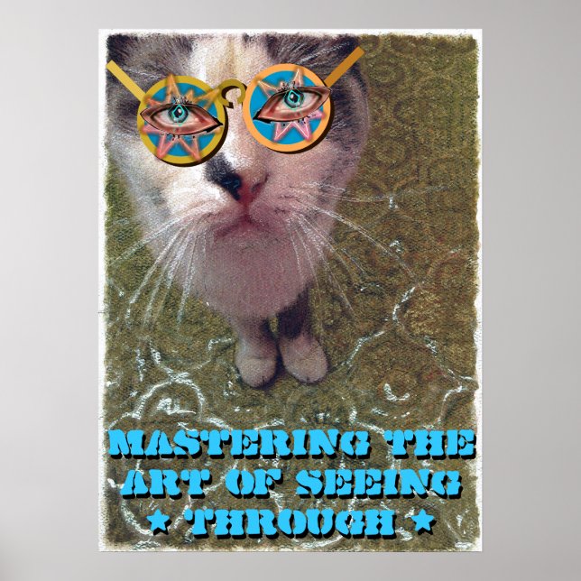 Poster Wise Cat, yeux humains et lunettes amusantes (Devant)