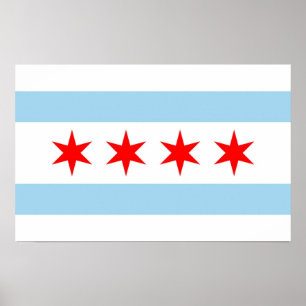Poster with Flag of Chicago, Illinois, U.S.A.