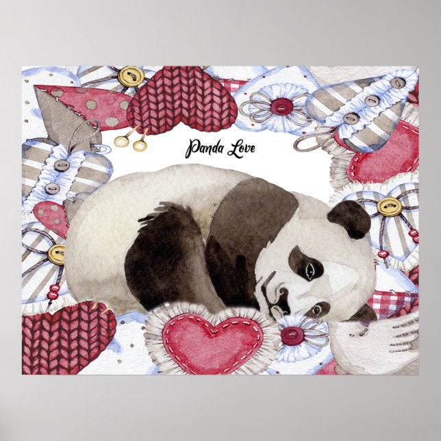 Poster with Panda Resting, Heart Frame (Vorne)