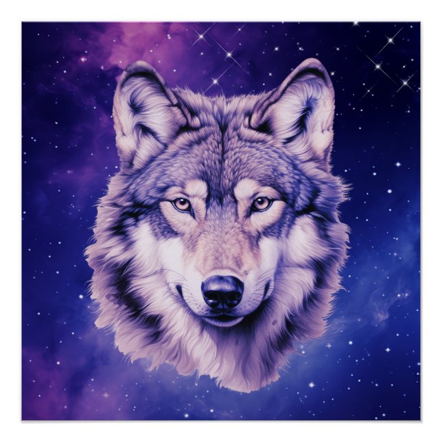 Poster Wolf Galaxy Stars Cosmique fête d'anniversaire (Devant)