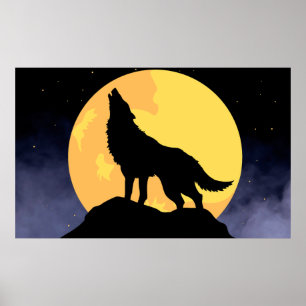 Poster Wolf Howling à la Lune