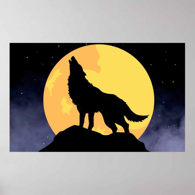 Poster Wolf Howling à la Lune (Devant)