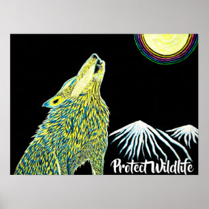 Poster Wolf Howling at the Moon Protège la faune