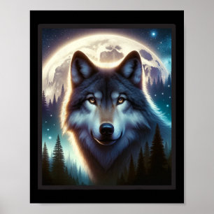 Poster Wolf Icy Moon Galaxy Chasse Gris Gris Loups Pour